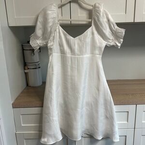 Altar'd State Mini Dress Womens S Off White Satin Shimmer Puff Sleeve Graduation